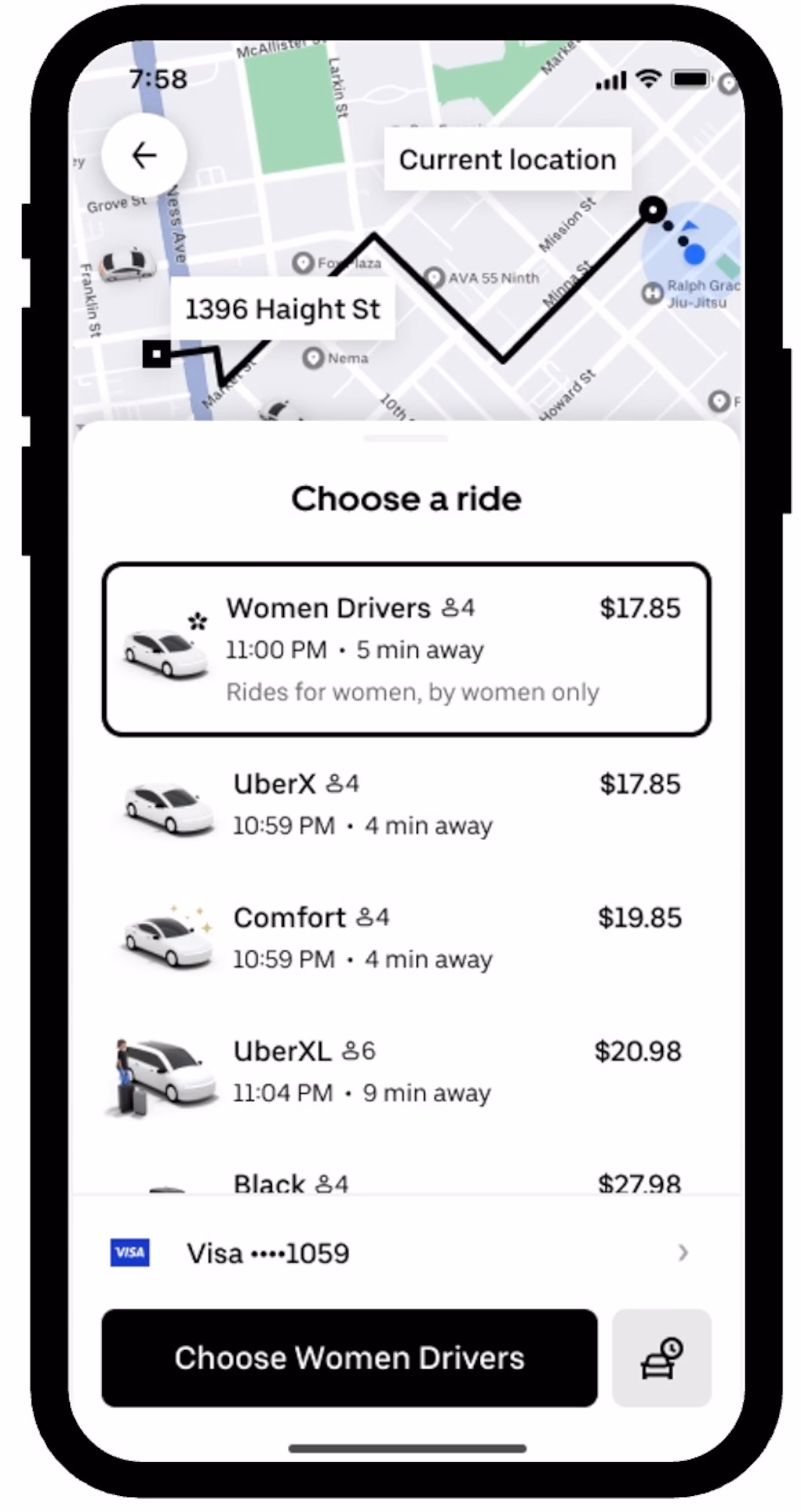 Uber women drivers option